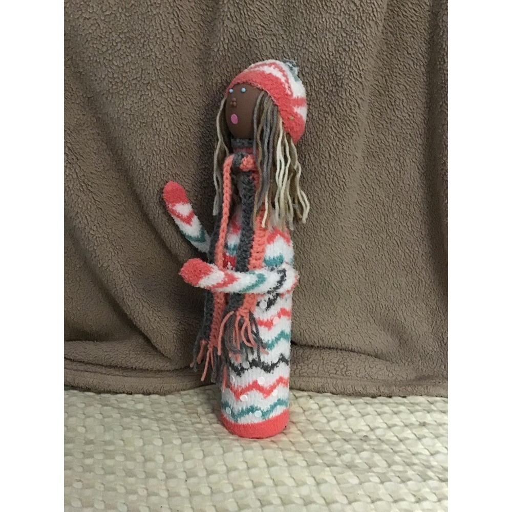 Handmade Winter‎ Doll Figurine Knitted Hat Scarf Sweater Festive Decor Gift - Picture 4 of 4